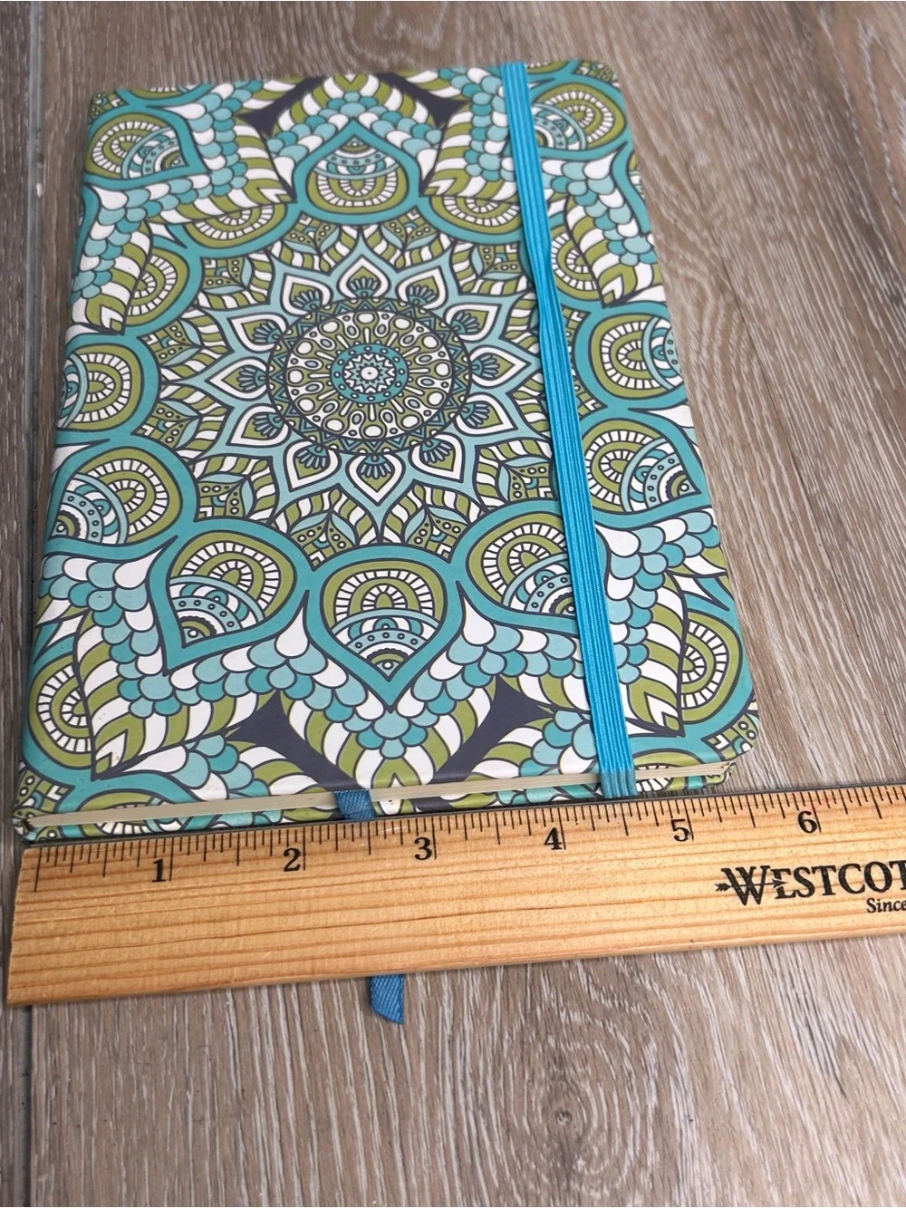 Teal Mandala Hardcover Lined Journal Notebook Elastic Band Ribbon Bookmark NWOT